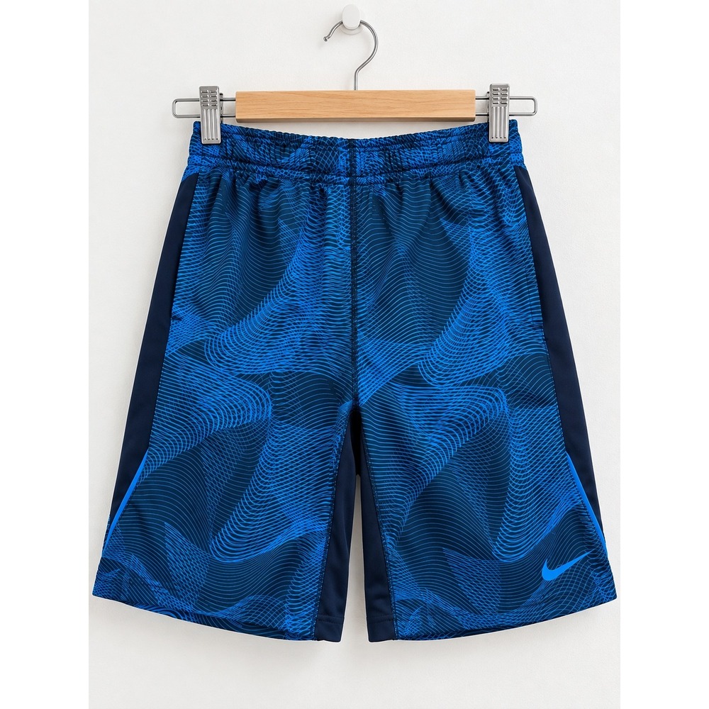 Nike Dri-FIT Boys Blue Wave Graphic Athletic Basketball Shorts Large 14-16